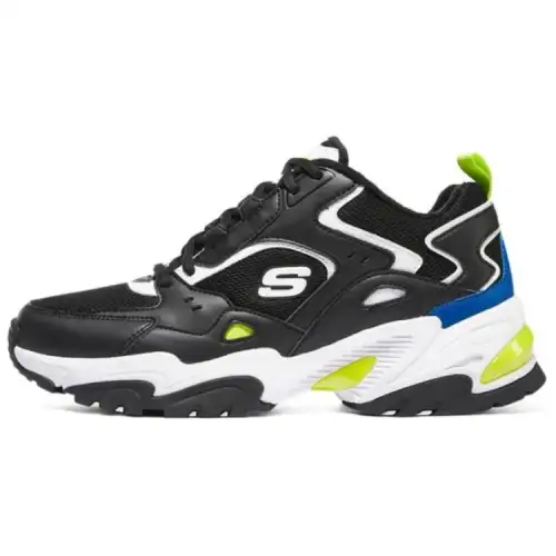 Skechers Stamina V2 Fabric Lace Up Low top Chunky Sneakers Men's Black Yellow
