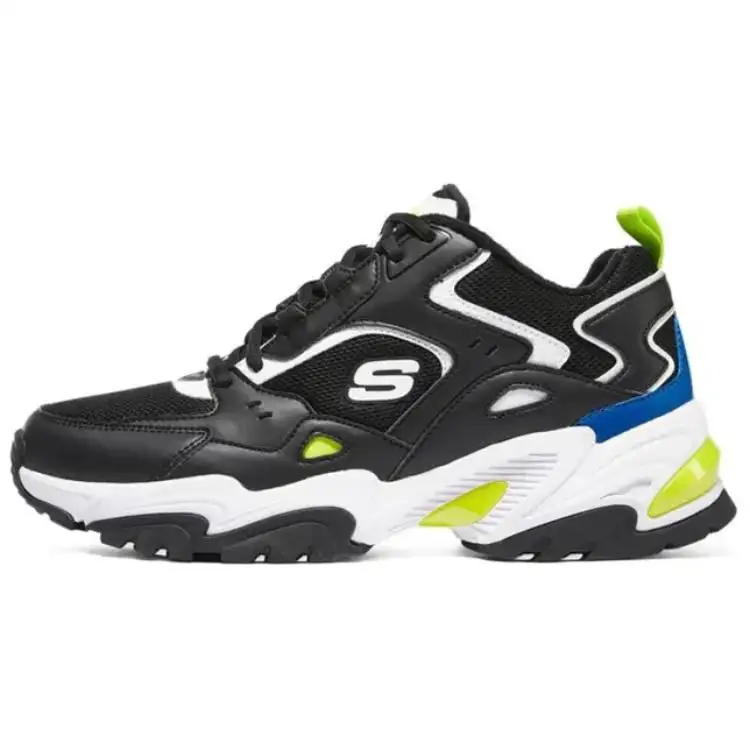 Skechers Stamina V2 Fabric Lace Up Low top Chunky Sneakers Men's Black Yellow