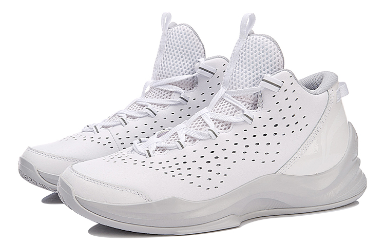 Li Ning Cushioning Rebound Cushioning Rebound Mid top Basketball Shoes Unisex White Gray