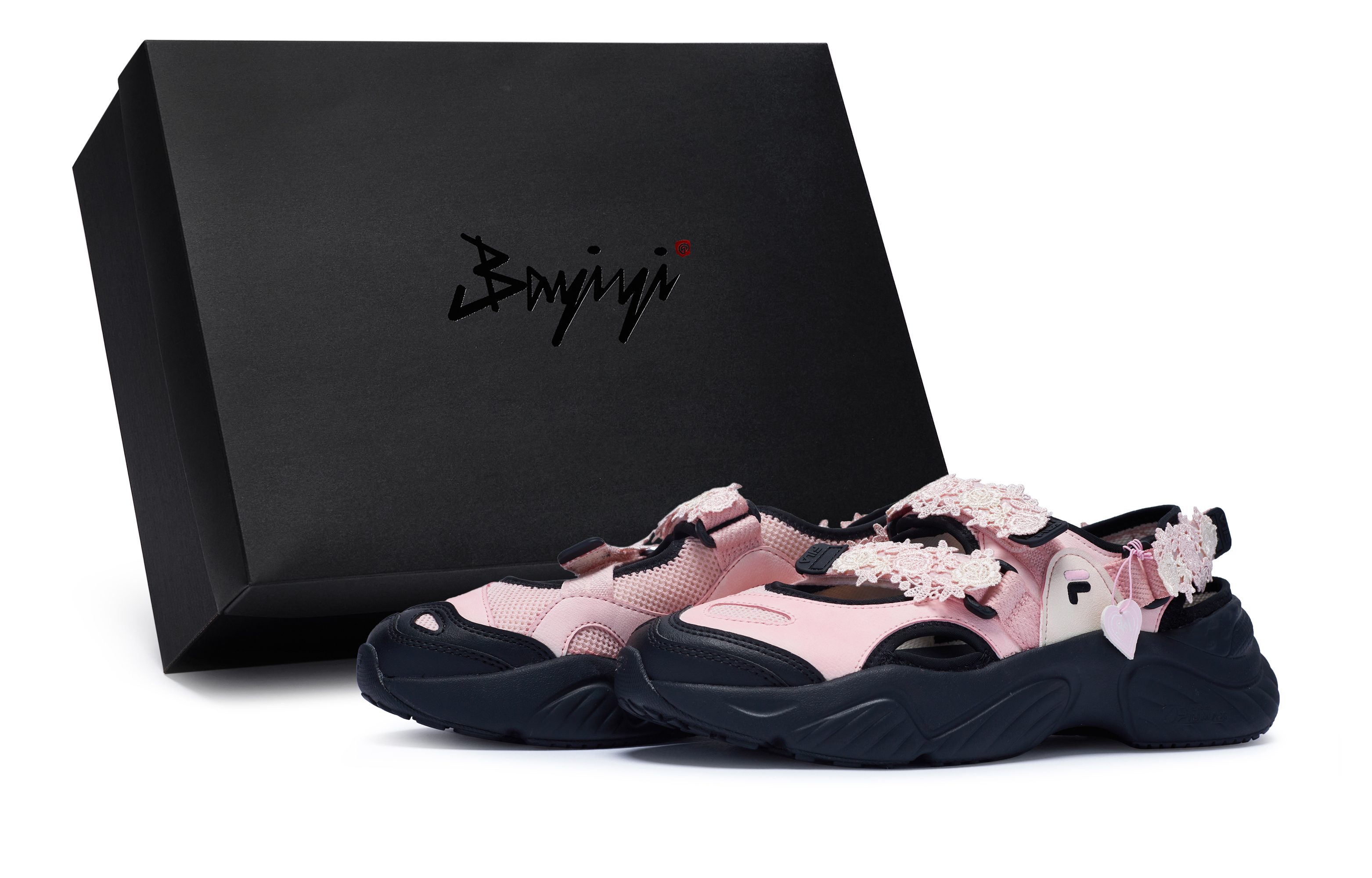 FILA Fusion 811 Manufacturing, Flower Zhi Girlish Beach Sandals Women's Pink Black