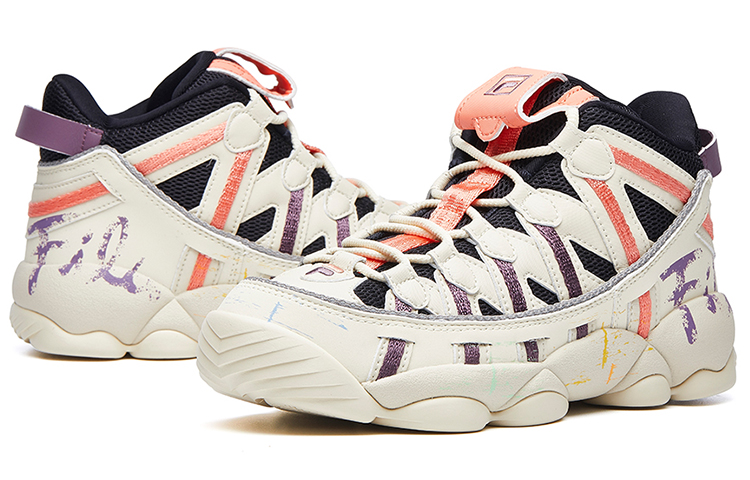 FILA FUSION Spaghetti Textile, Synthetic Leather High top Vintage Basketball Shoes Women’s White Purple Orange