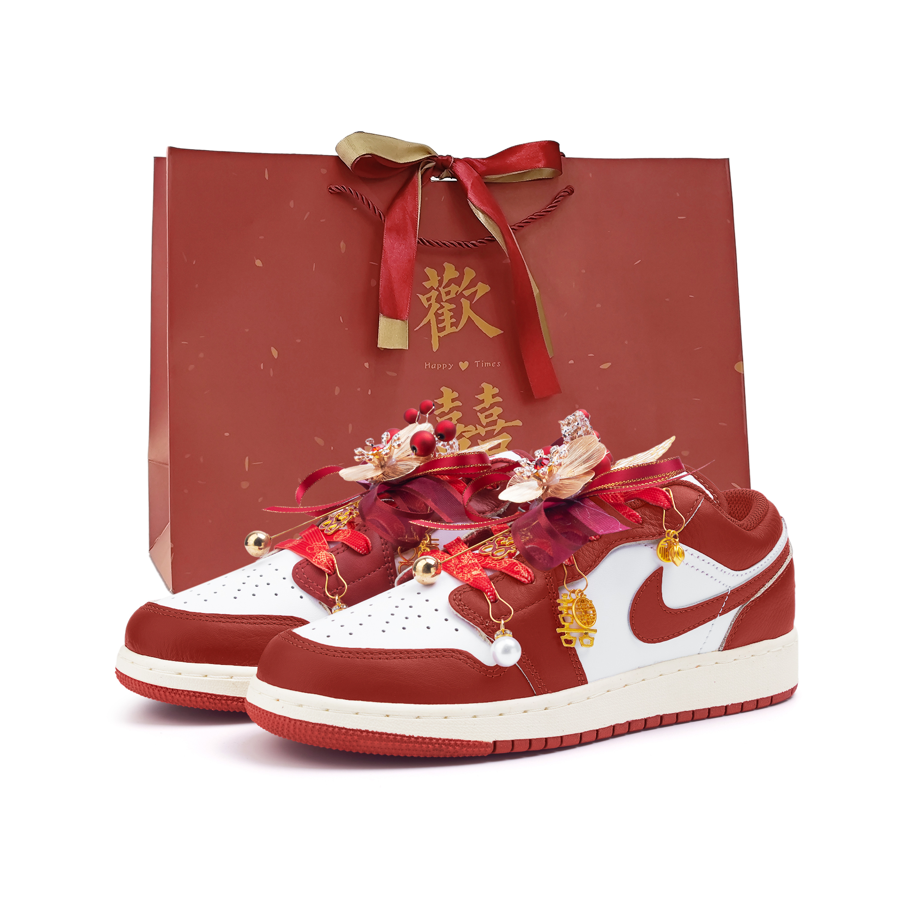 Jordan Air Jordan 1 Slip Resistant Abrasion Resistant Low top Vintage Basketball Shoes Women’s Red