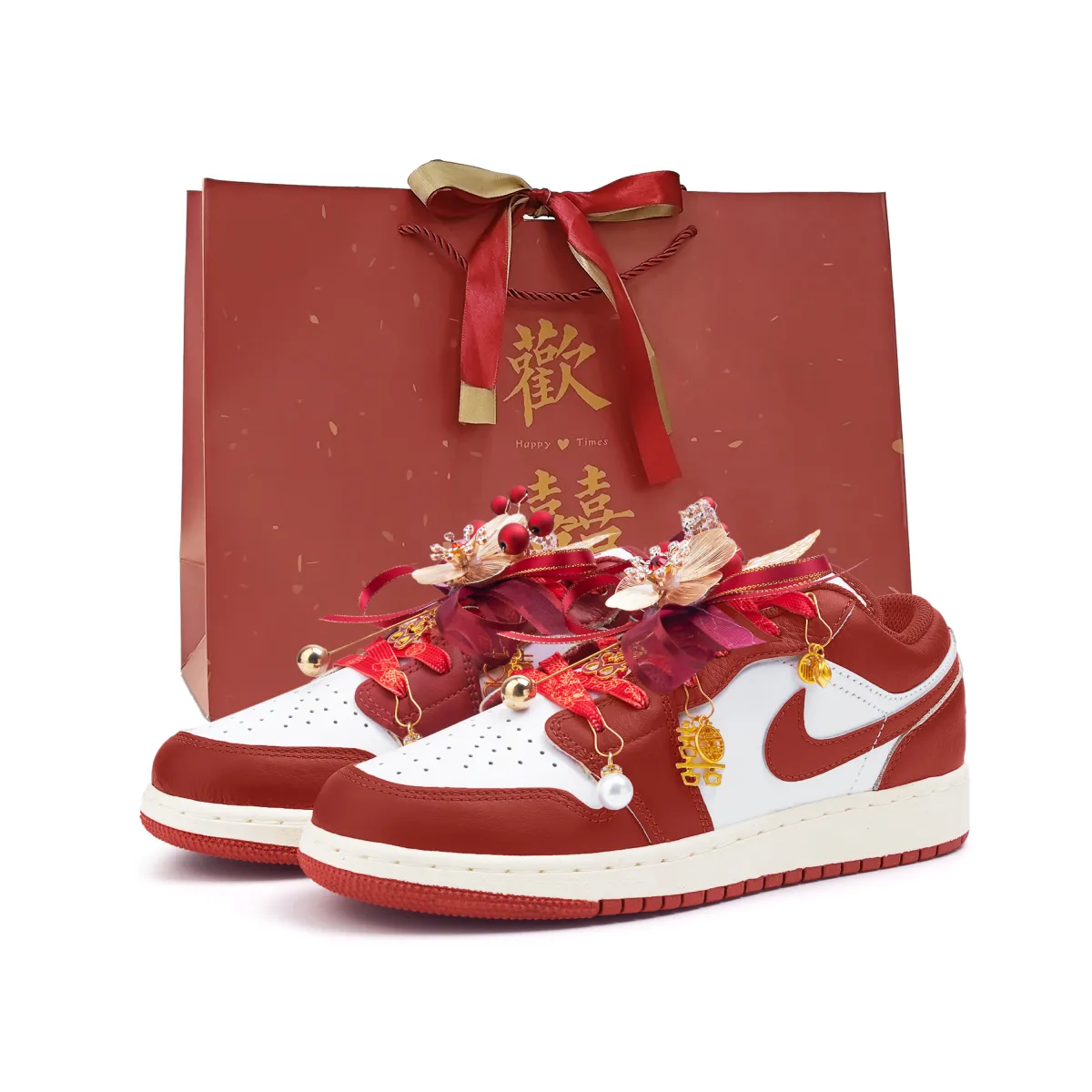 Jordan Air Jordan 1 Slip Resistant Abrasion Resistant Low top Vintage Basketball Shoes Women's Red