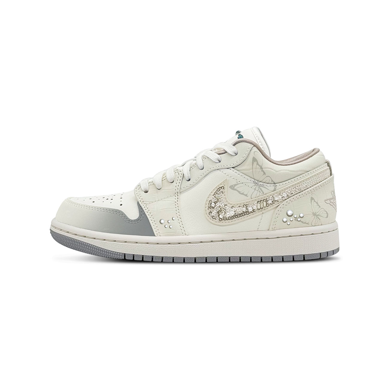Jordan Air Jordan 1 Pearl Butterfly Abrasion Resistant Low top Vintage Basketball Shoes Women’s Ecru