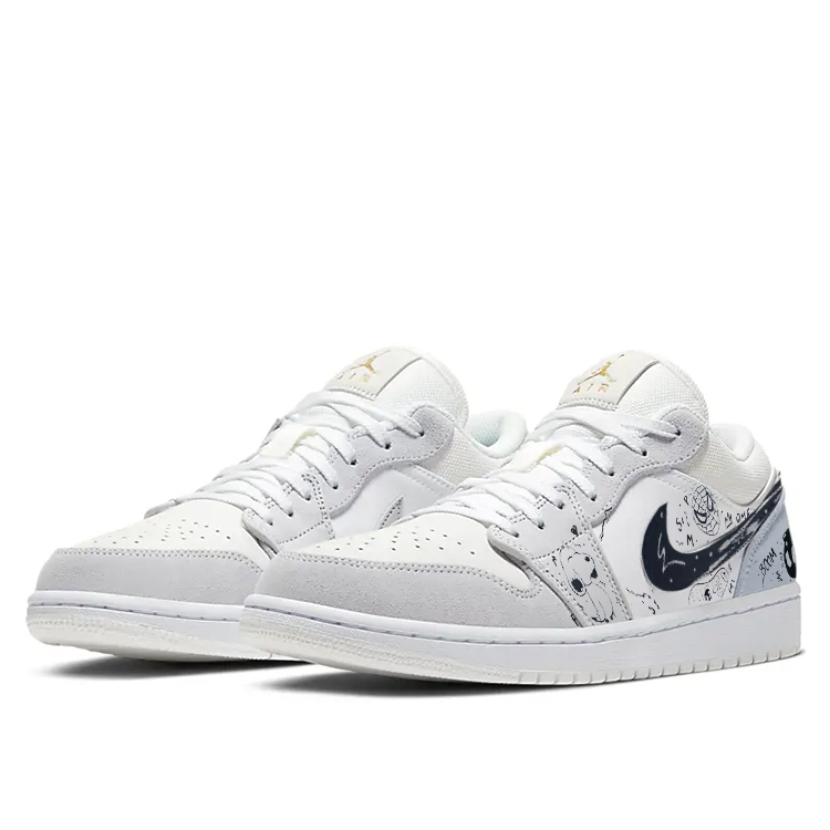 Jordan Air Jordan 1 Cushioning Slip Resistant Abrasion Resistant Low top Vintage Basketball Shoes Unisex White Gray