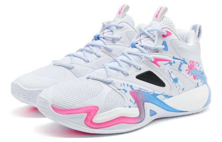 XTEP Fashion Abrasion Resistant Breathable Mid top Basketball Shoes Men’s White Blue