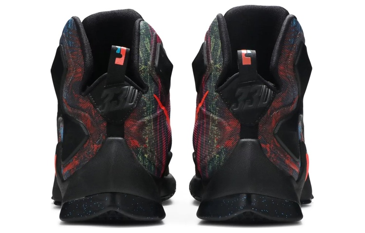 Мужские кроссовки Nike Lebron 13 Akronite 13 (черно-разноцветные) — 黑/黑/荧光橘色/湖蓝色 — фото 4