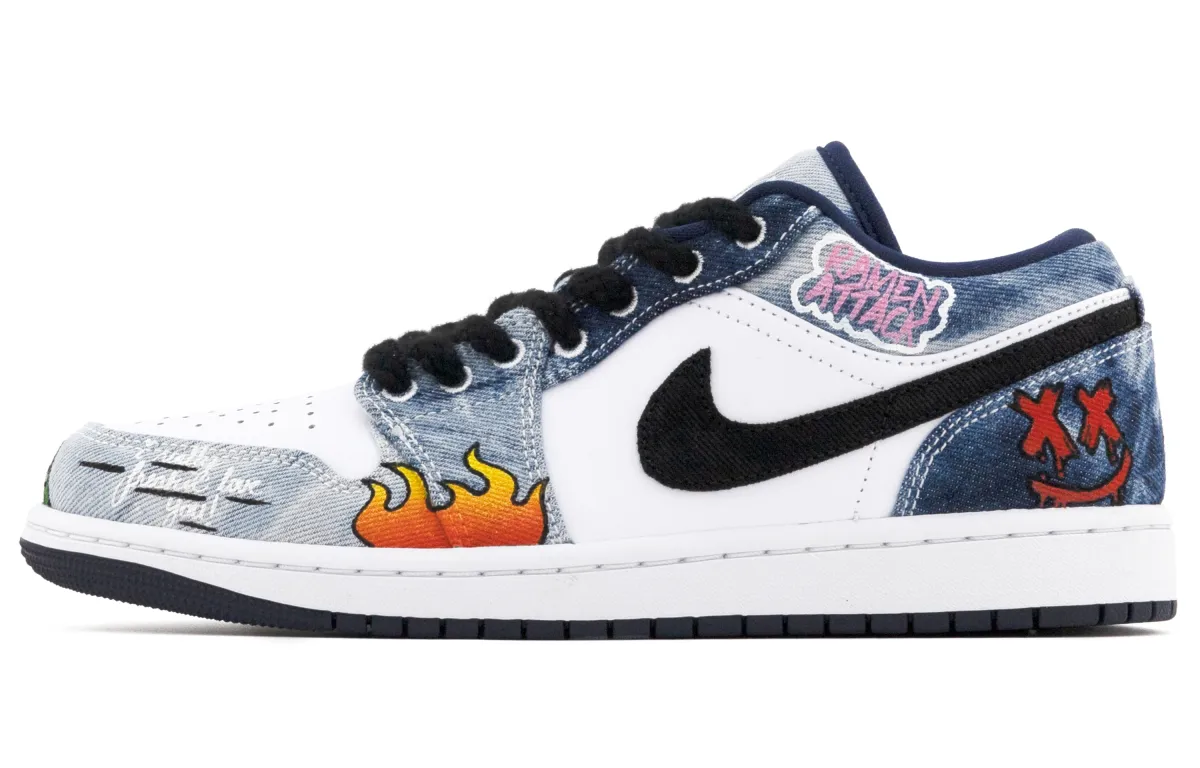 Jordan Air Jordan 1 Slip Resistant Slip Resistant Low top Vintage Basketball Shoes Men's Black White Blue