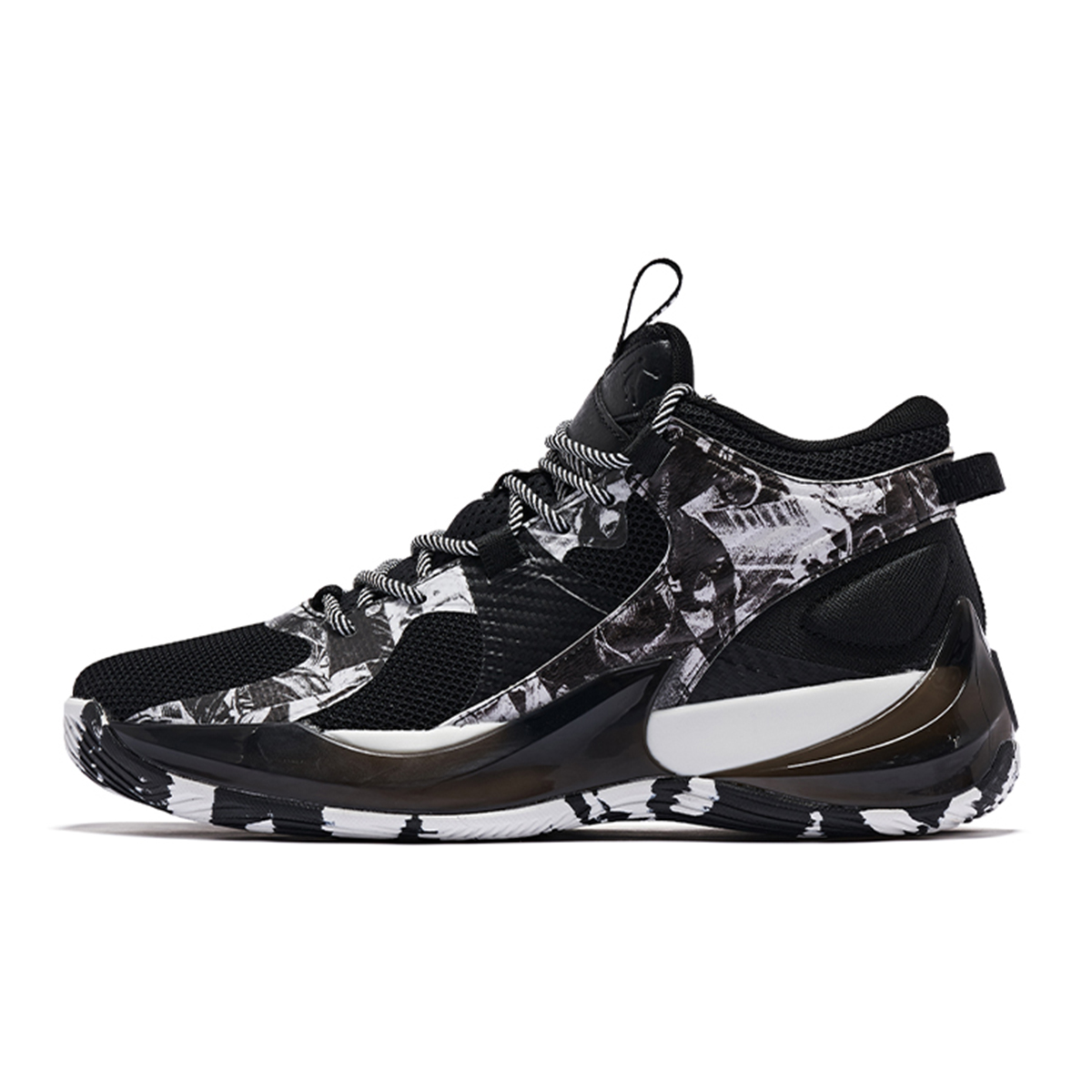 QIAODAN Slip Resistant, Abrasion Resistant, Breathable, Impact Resistant Mid top Basketball Shoes Men’s Black White