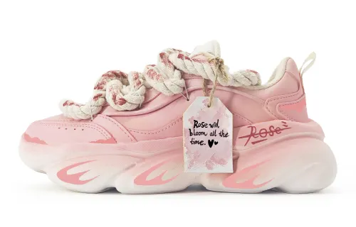Anta Cat Paw Cushioning Slip Resistant Abrasion Resistant Low top Chunky Sneakers Women's Pink