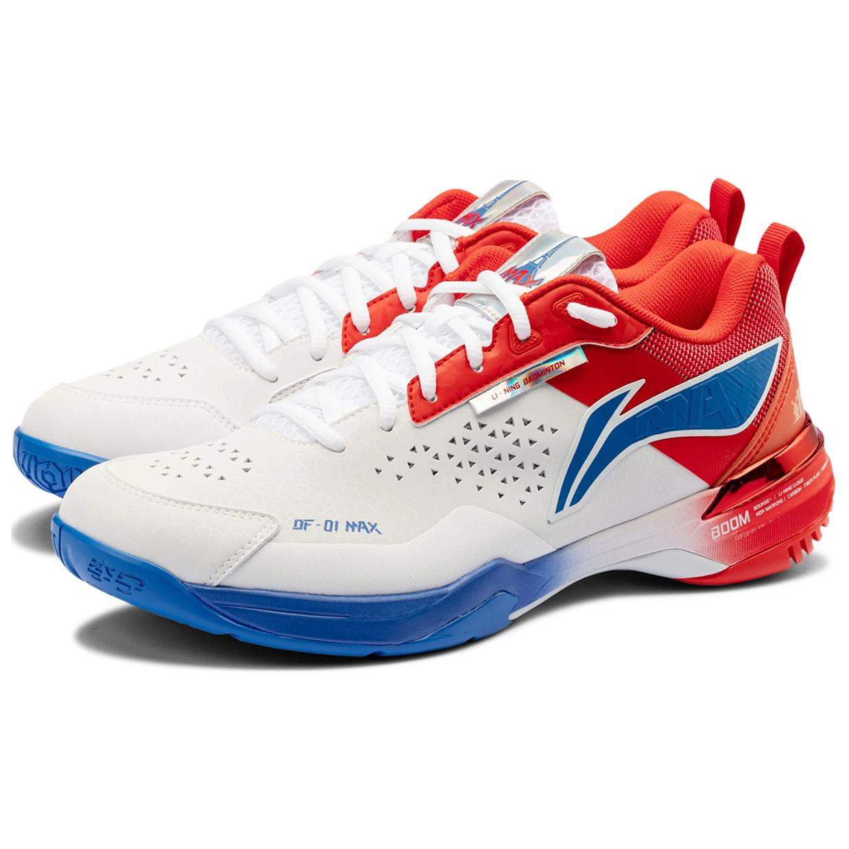 Li Ning Textile, Synthetic Leather Abrasion Resistant Breathable Low top Badminton Shoes Unisex White Red Blue