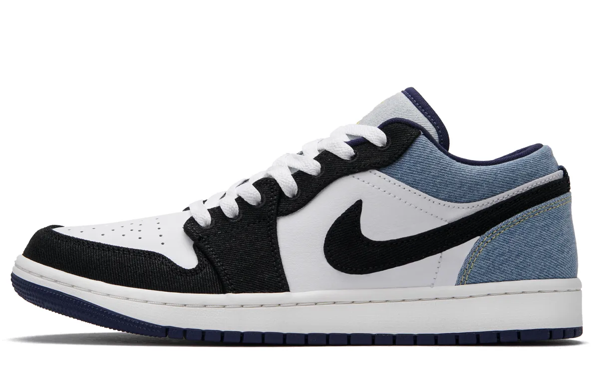 Jordan Air Jordan 1 Black Denim Low top Vintage Basketball Shoes Men's Black White Blue
