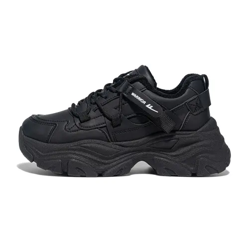 Warrior sneakers, velvet and thickened, thick soles, Black Warrior, fashionable and simple, shock-absorbing, balanced, lightweight, height-enhancing and warm, low-cut dad shoes, women's black