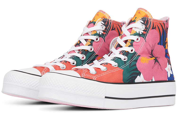 Женские кеды Converse Chuck Taylor All Star Paradise Prints Lift High Top (разноцветные) — Белый / красный / зелёный — фото 3