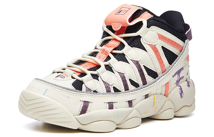 FILA FUSION Spaghetti Textile, Synthetic Leather High top Vintage Basketball Shoes Women’s White Purple Orange