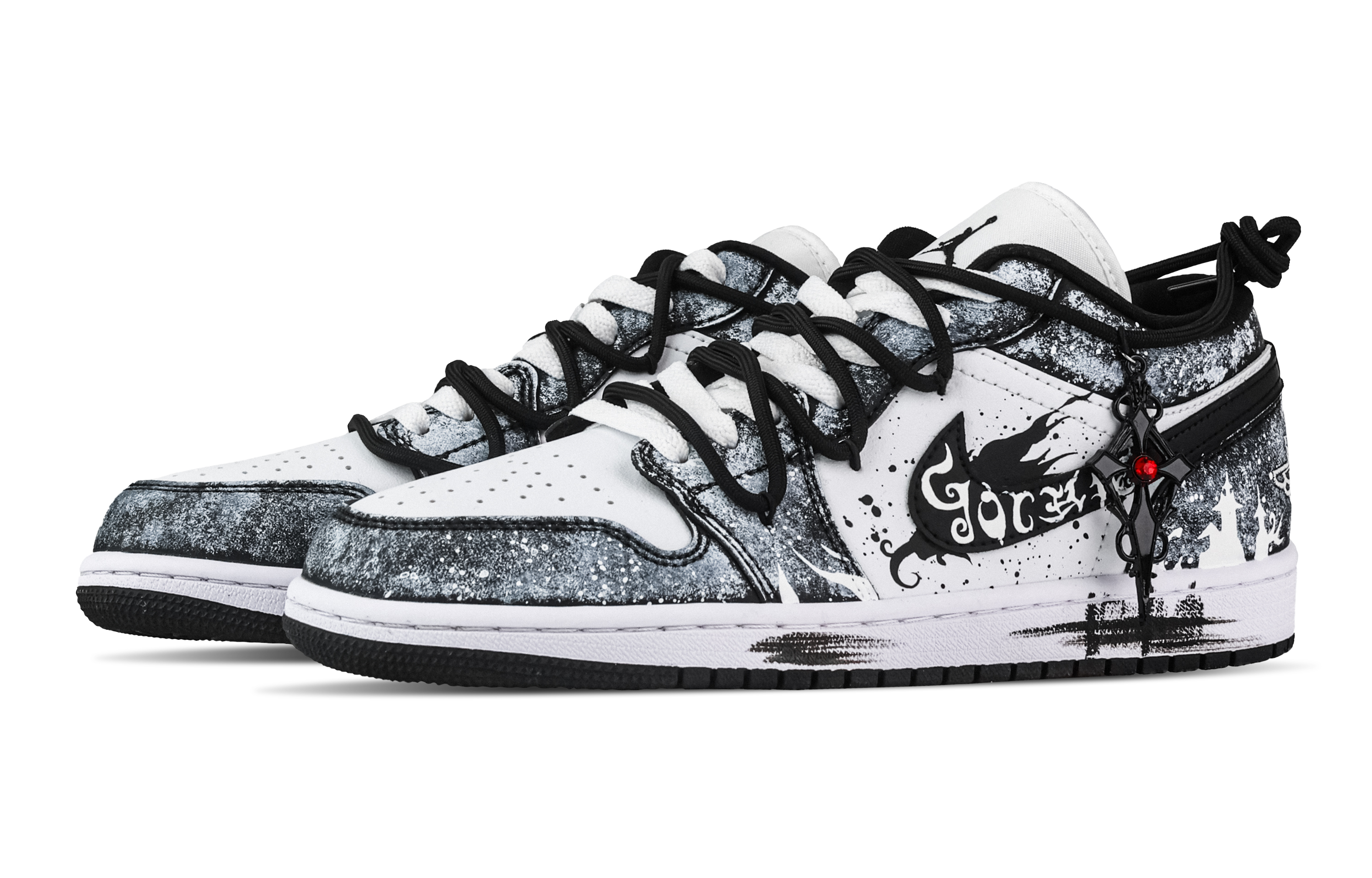 Jordan Air Jordan 1 Ghost Castle, Heart Box Low top Vintage Basketball Shoes Unisex Black White