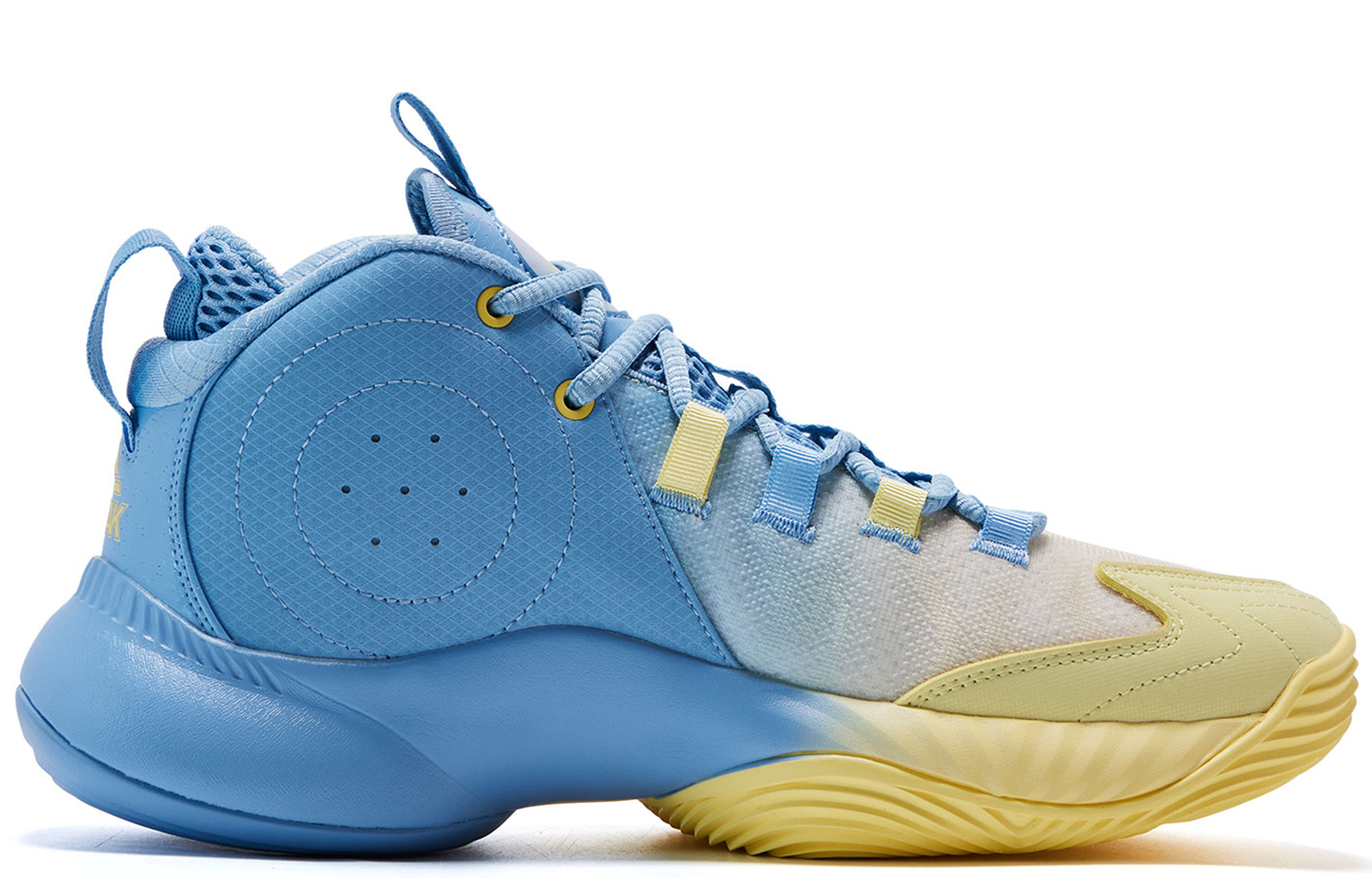 PEAK Phantom Cushioning Slip Resistant Abrasion Resistant Mid top Basketball Shoes Men’s Bright Yellow Lake Blue