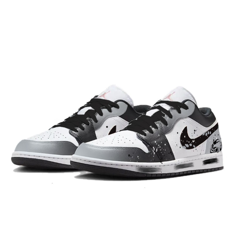 Jordan 1 Gray Ink Assassin Abrasion Resistant Low top Vintage Basketball Shoes Men’s Black Gray