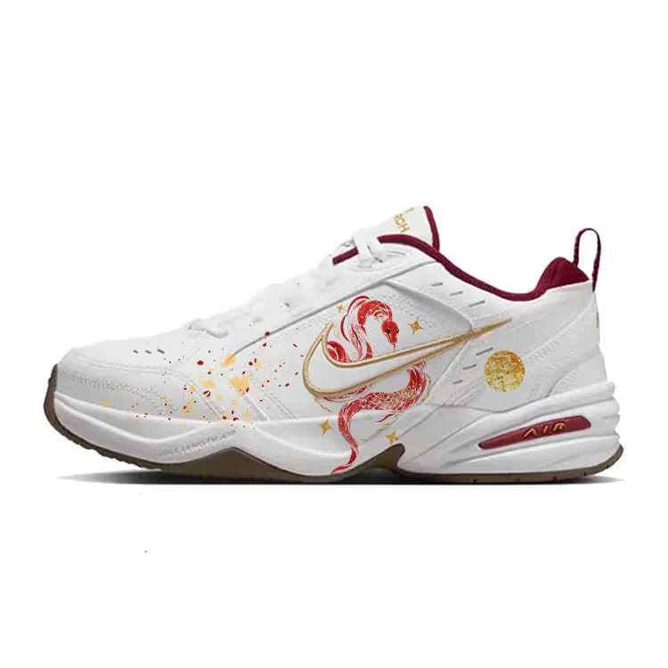 Nike Air Monarch 4 Slip Resistant Abrasion Resistant Low top Chunky Sneakers Unisex White Red