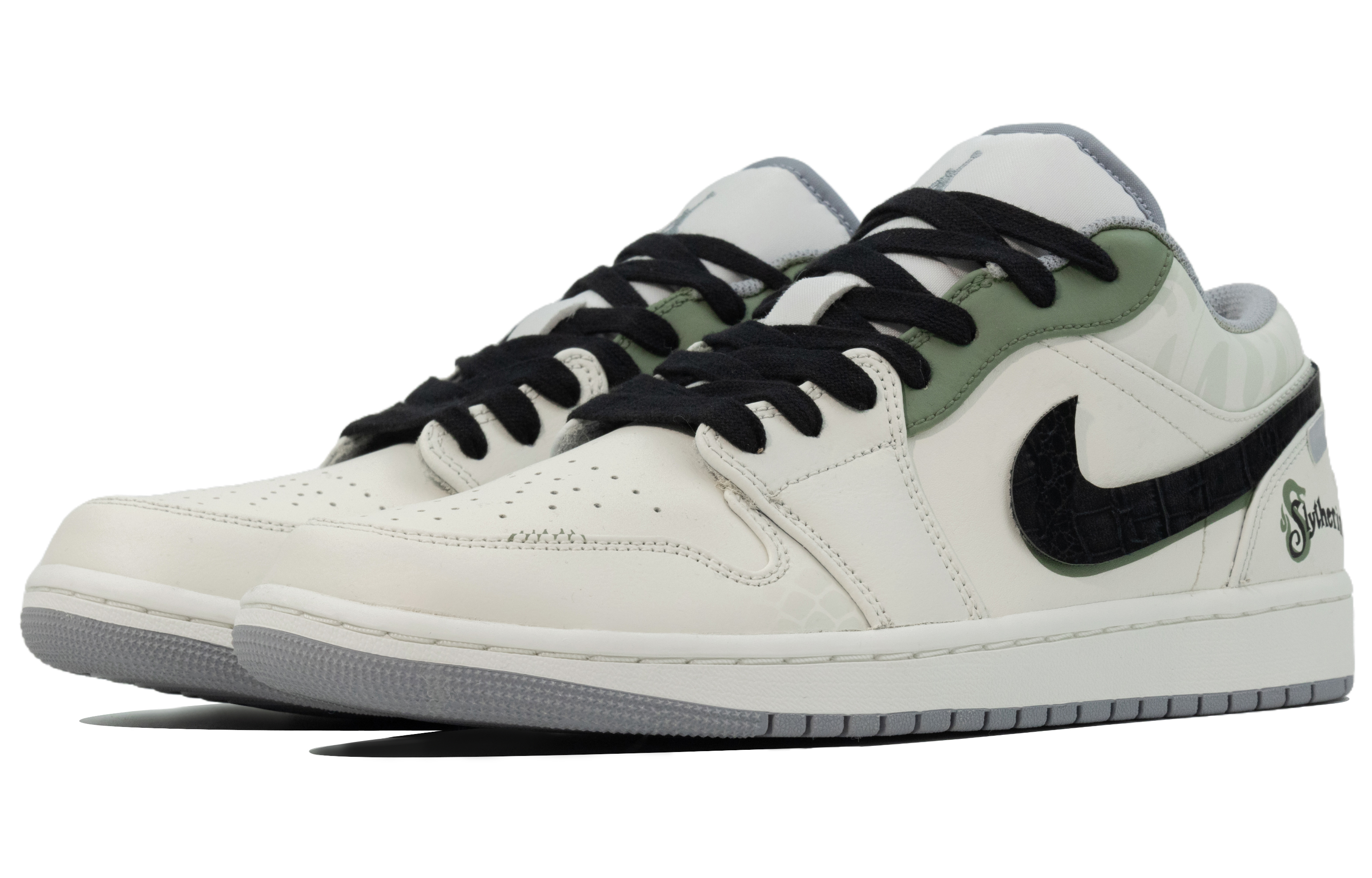 Jordan Air Jordan 1 Slip Resistant Abrasion Resistant Low top Vintage Basketball Shoes Men’s Beige Black Green