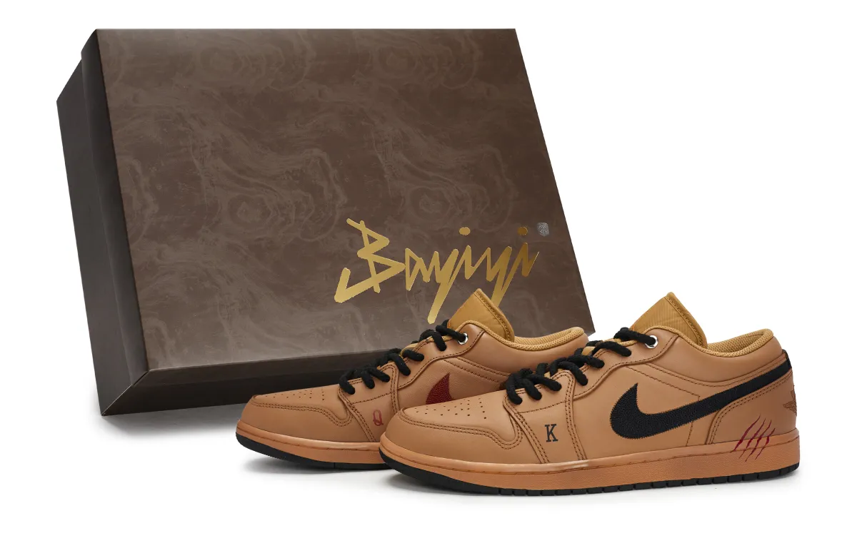 Jordan Air Jordan 1 Slip Resistant Abrasion Resistant Low top Vintage Basketball Shoes Men's Black Brown Tan