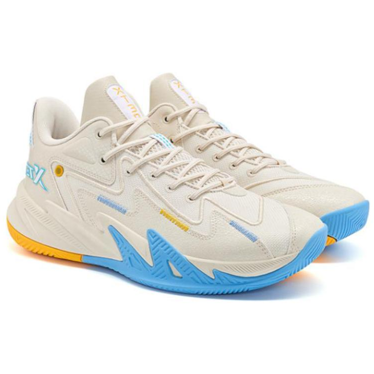 XTEP Reverse Generation Cushioning Slip Resistant Abrasion Resistant Low top Basketball Shoes Men’s White Blue Yellow