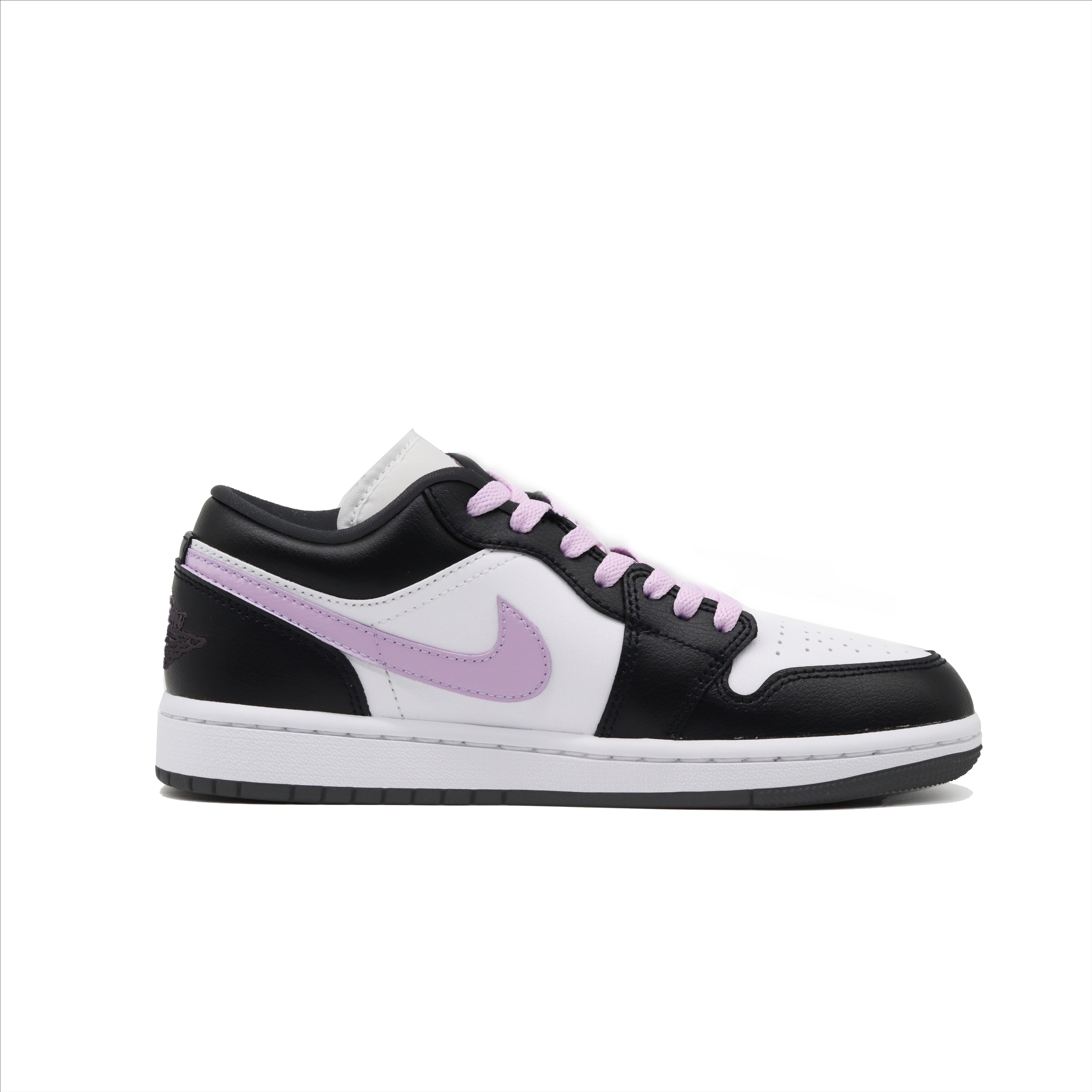 Jordan Air Jordan 1 Black White Hyacinth Purple Leather Slip Resistant, Abrasion Resistant, Breathable Low top