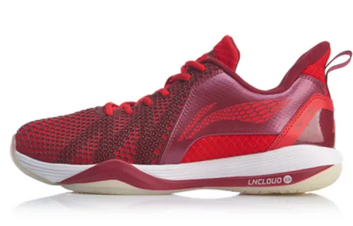 Li Ning Swirl Rebound Cushioning Lightweight Slip Resistant Low top Badminton Shoes Unisex Red