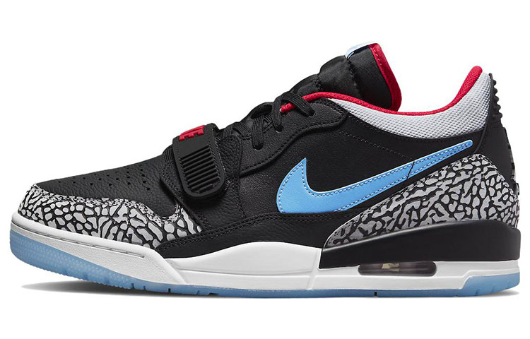 Jordan Legacy 312 low \"chicago flag\" leather crackle pattern non-slip wear-resistant lightweight low-top retro basketball shoes men's black blue red