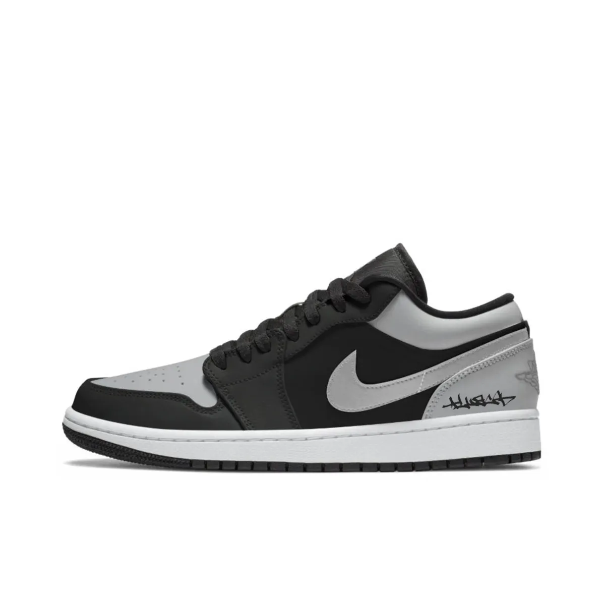 Jordan Air Jordan 1 Black Gray Prologue Abrasion Resistant Low top Vintage Basketball Shoes Unisex Black White Gray