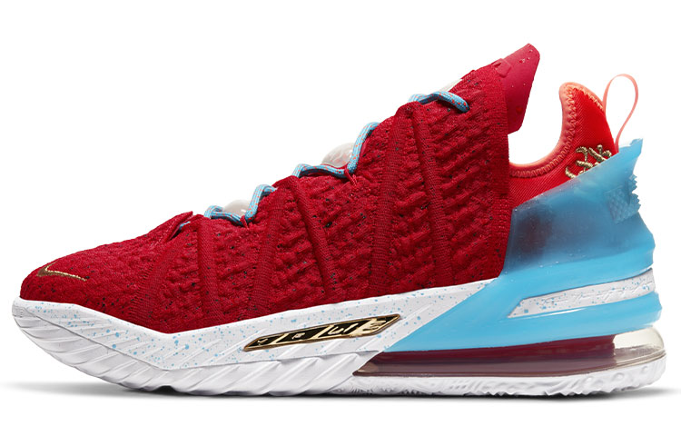 Nike Lebron 18 round head lace, low top practical basketball shoes, same style for men and women, red and blue