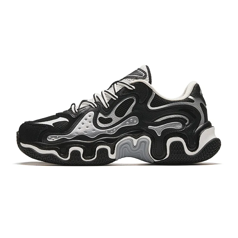 Anta Slip Resistant Abrasion Resistant Low top Chunky Sneakers Women's Black Silver