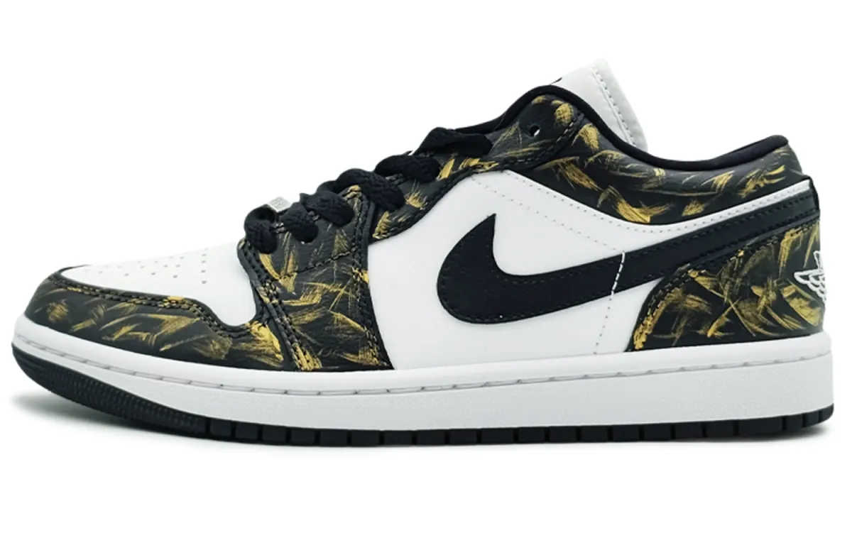 Jordan Air Jordan 1 Mid Low top Vintage Basketball Shoes Women's Black Gold