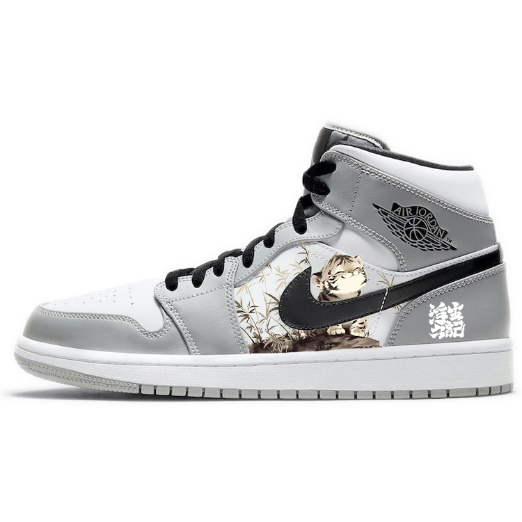 Jordan Air Jordan 1 Slip Resistant Abrasion Resistant Mid top Vintage Basketball Shoes Men’s Smoke Gray