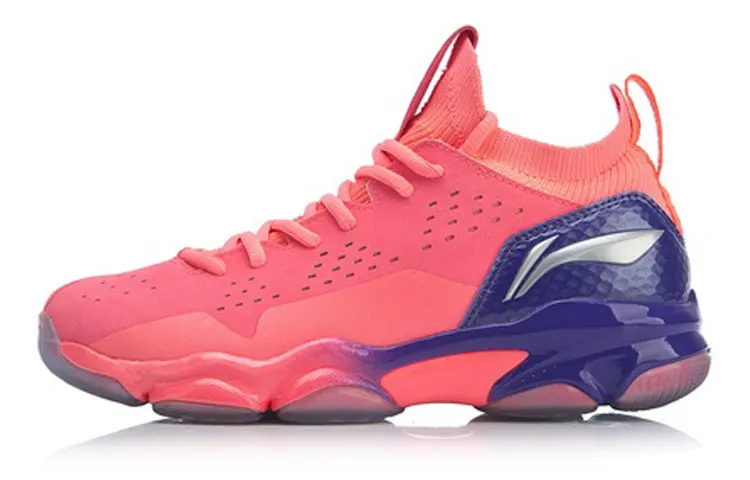 Li Ning 2 Comfortable Cushioning Breathable Slip Resistant Low top Badminton Shoes Women's Fluorescent Shimmer Pink