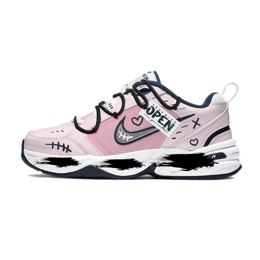Nike Air Monarch 4 Heartbeat Rose Slip Resistant Abrasion Resistant Low top Chunky Sneakers Unisex White Pink