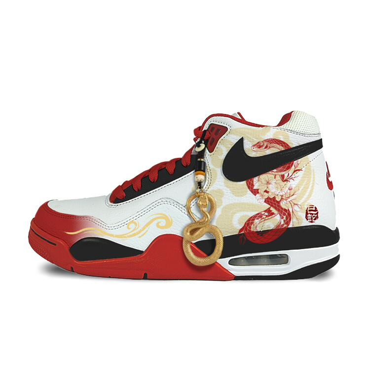Nike Flight Legacy Synthetic Leather Cushioning Mid top Vintage Basketball Shoes Unisex Red White