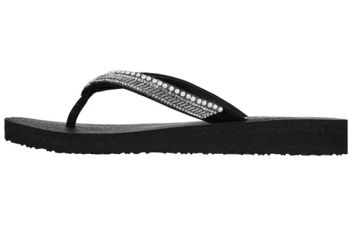 Skechers Meditation Comfortable Rubber Sole Rhinestone Quiet Slide Slippers Women's Black