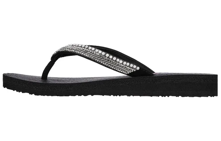 Skechers Meditation Comfortable Rubber Sole Rhinestone Quiet Slide Slippers Women's Black