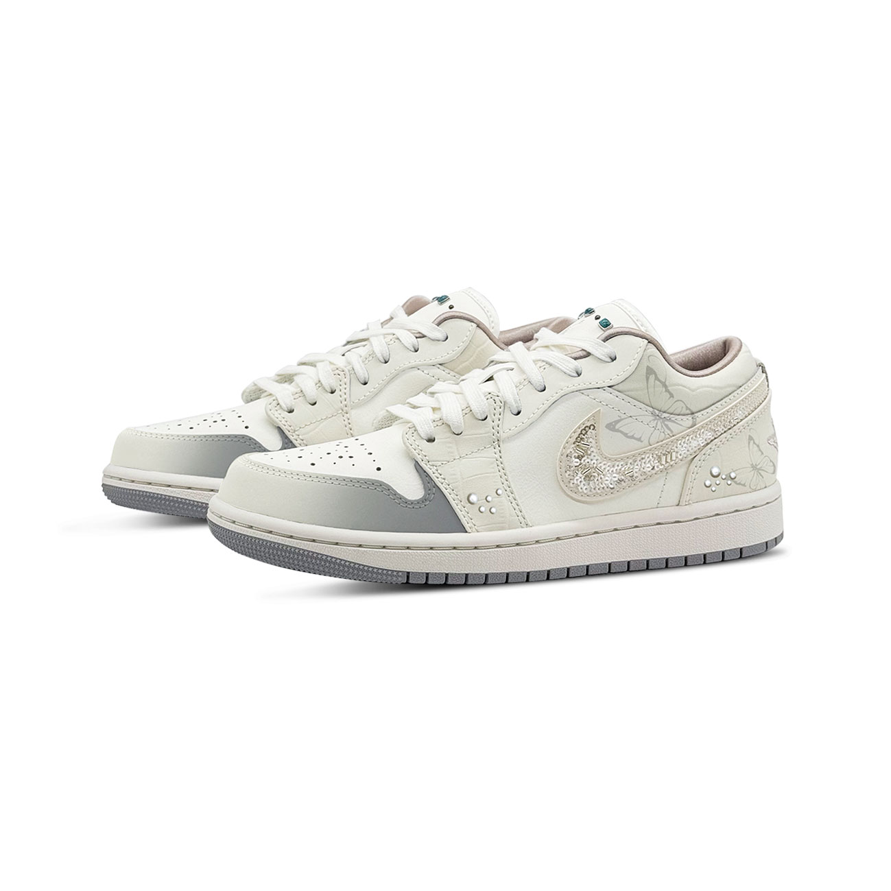 Jordan Air Jordan 1 Pearl Butterfly Abrasion Resistant Low top Vintage Basketball Shoes Women’s Ecru