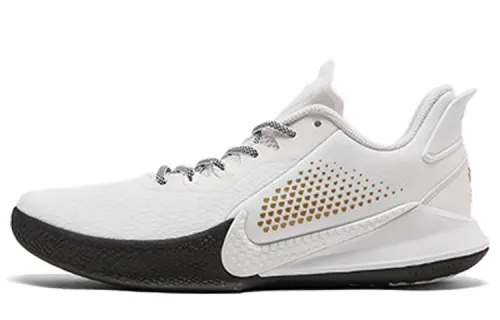 Nike Mamba Fury White Metallic Gold fabric synthetic leather, trendy, comfortable and versatile, shock-absorbing, non-slip and wear-resistant, low-top retro basketball shoes, same style for men and women, black