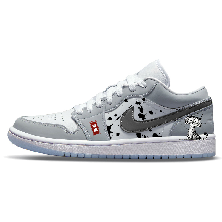Jordan Air Jordan 1 Cushioning Slip Resistant Low top Vintage Basketball Shoes Women’s Gray White