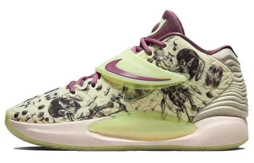 Nike KD 14 EP luminous mid-top practical basketball shoes for men and women, ice green and yellow