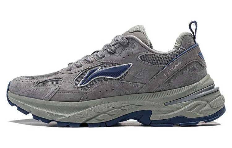 Li Ning Beicheng Cushioning Slip Resistant Abrasion Resistant Support Low top Chunky Sneakers Men's Gray