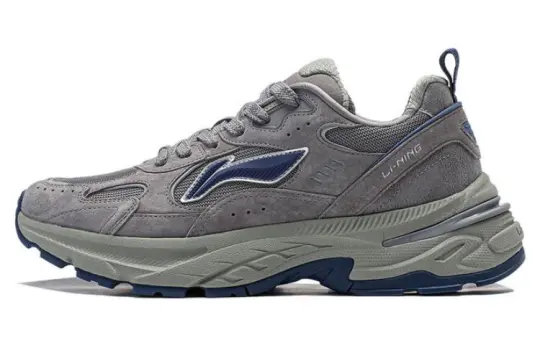 Li Ning Beicheng Cushioning Slip Resistant Abrasion Resistant Support Low top Chunky Sneakers Men's Gray