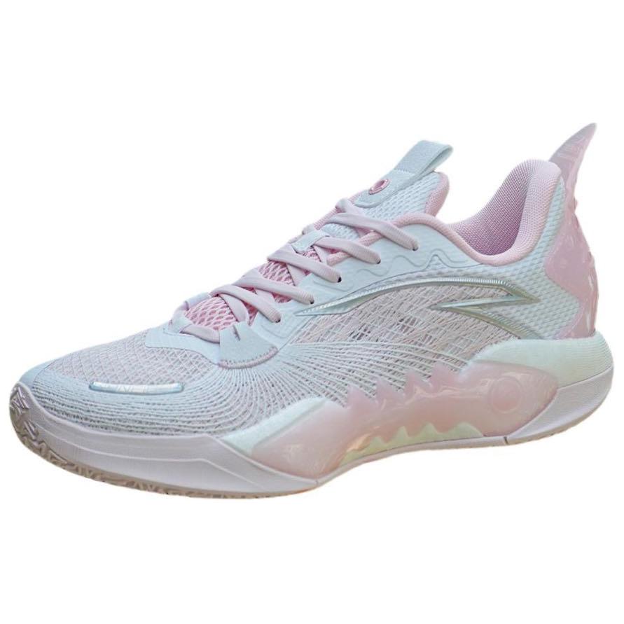 Anta Shock Wave 5 Team Cushioning, Wear Resistant Mid top Basketball Shoes Men's White Pink