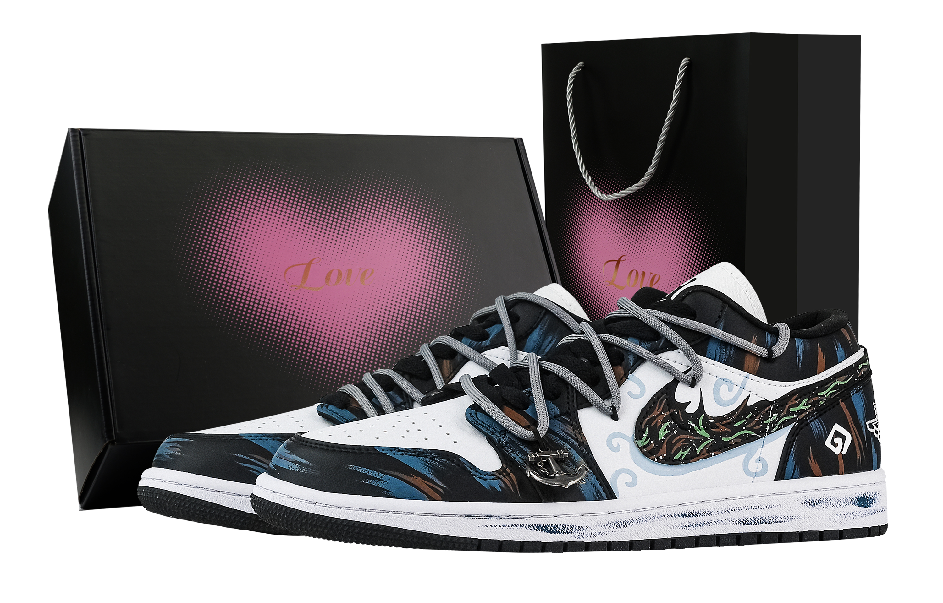 Jordan Air Jordan 1 Sea Dark Flame, Heart Box Low top Vintage Basketball Shoes Unisex Black