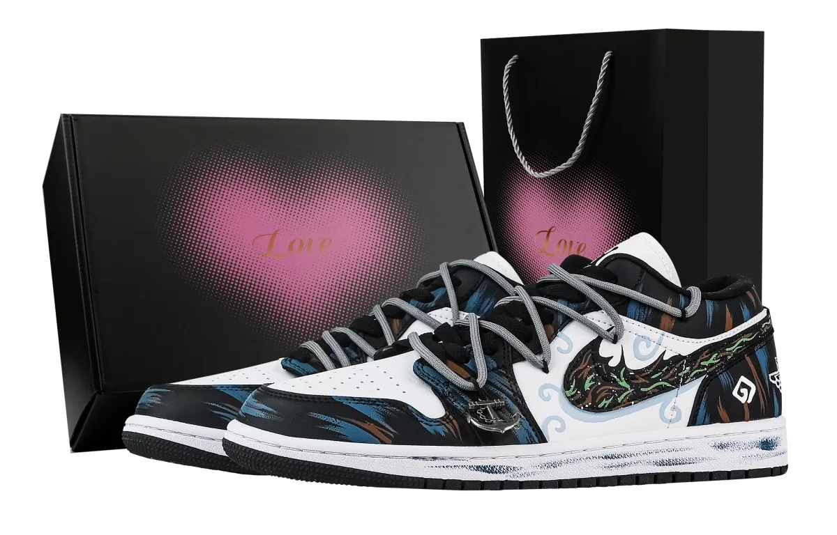 Jordan Air Jordan 1 Sea Dark Flame, Heart Box Low top Vintage Basketball Shoes Unisex Black
