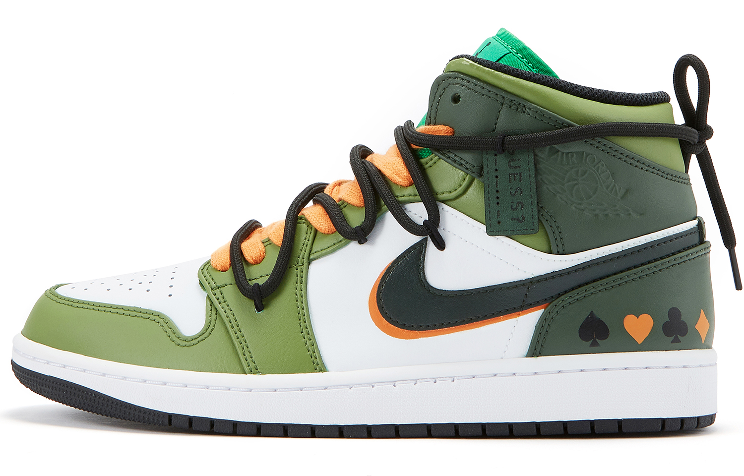 Jordan Air Jordan 1 Poker Cards High top Vintage Basketball Shoes Women’s Green Orange White