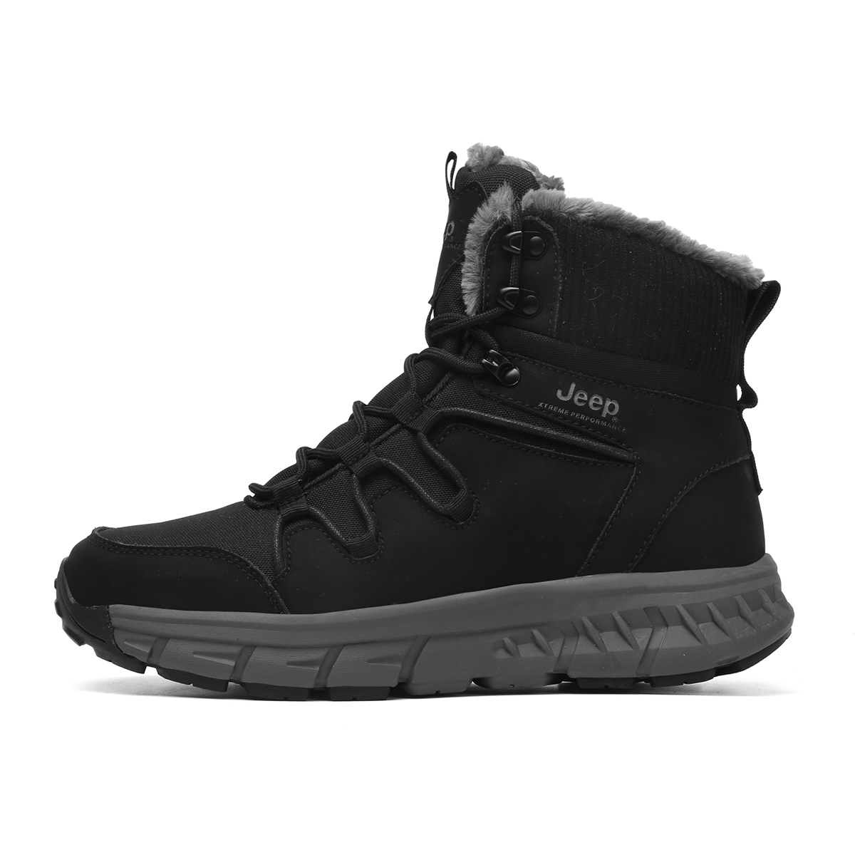 Jeep Waterproof Slip Resistant Comfortable Elegance Versatile Platform Fleece Lined Thermal Crew Snow Boots Men's Black